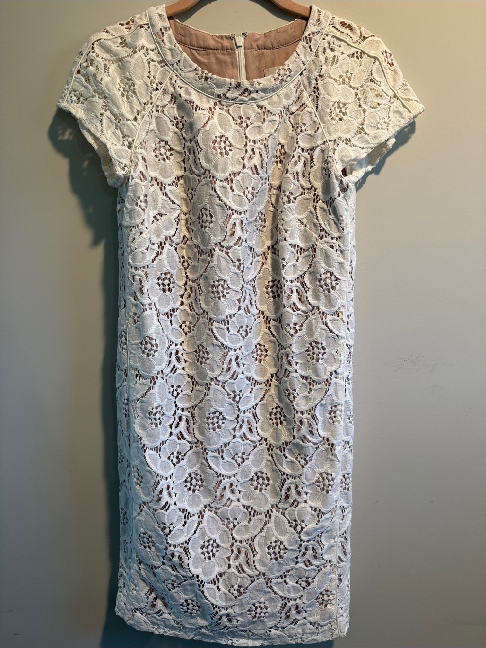 LOFT Ivory Lace Shift Dress with Nude Lining